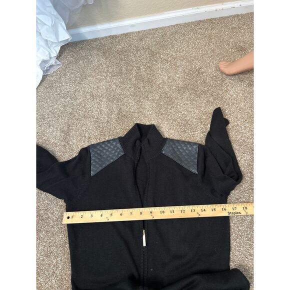 Calvin Klein Black Full Zip Sweater Dress Leather quilted Shoulders gold SZ SM - Picture 6 of 8